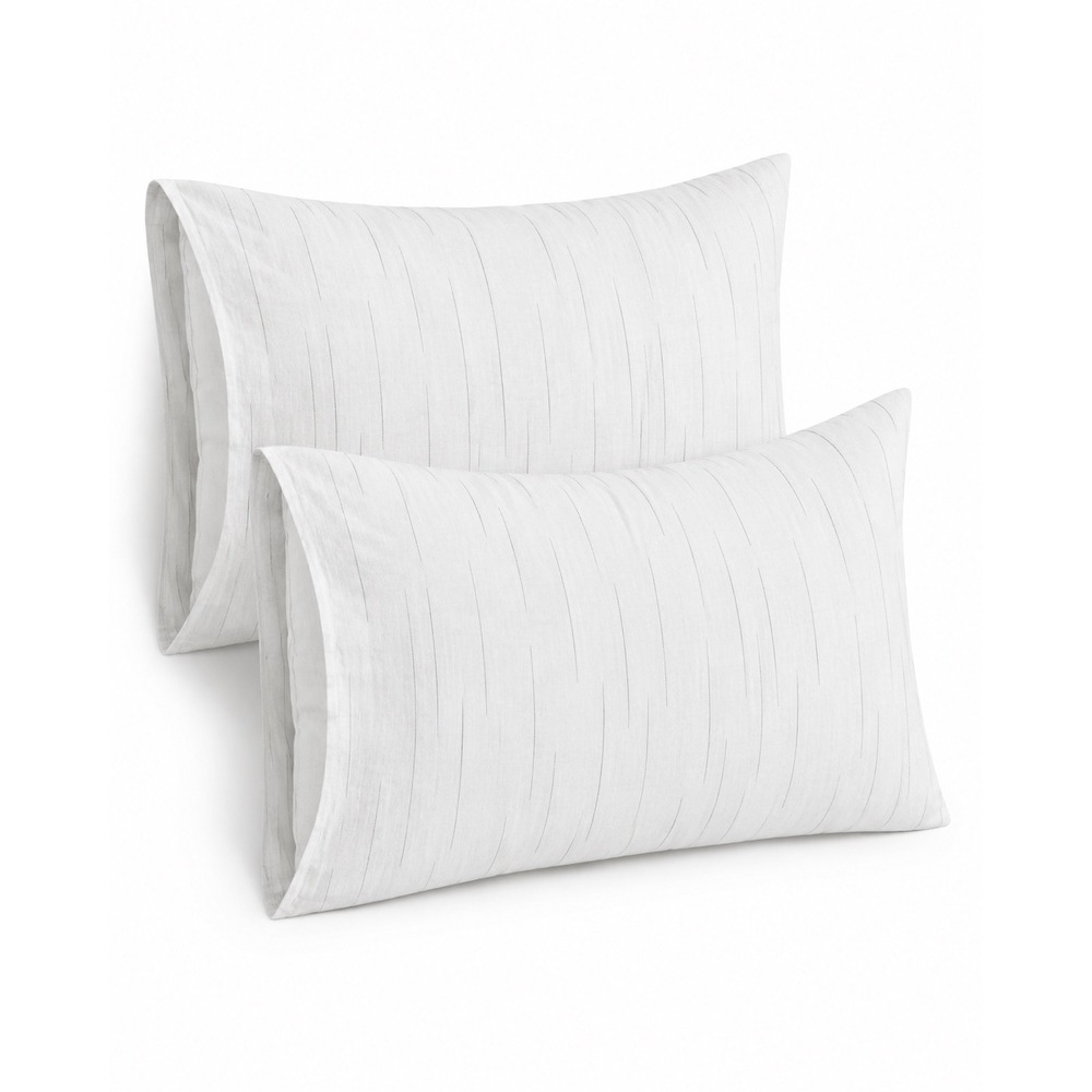 West Elm King Pillowcases Pair White 100% Linen Pinstripe Textured 20x40